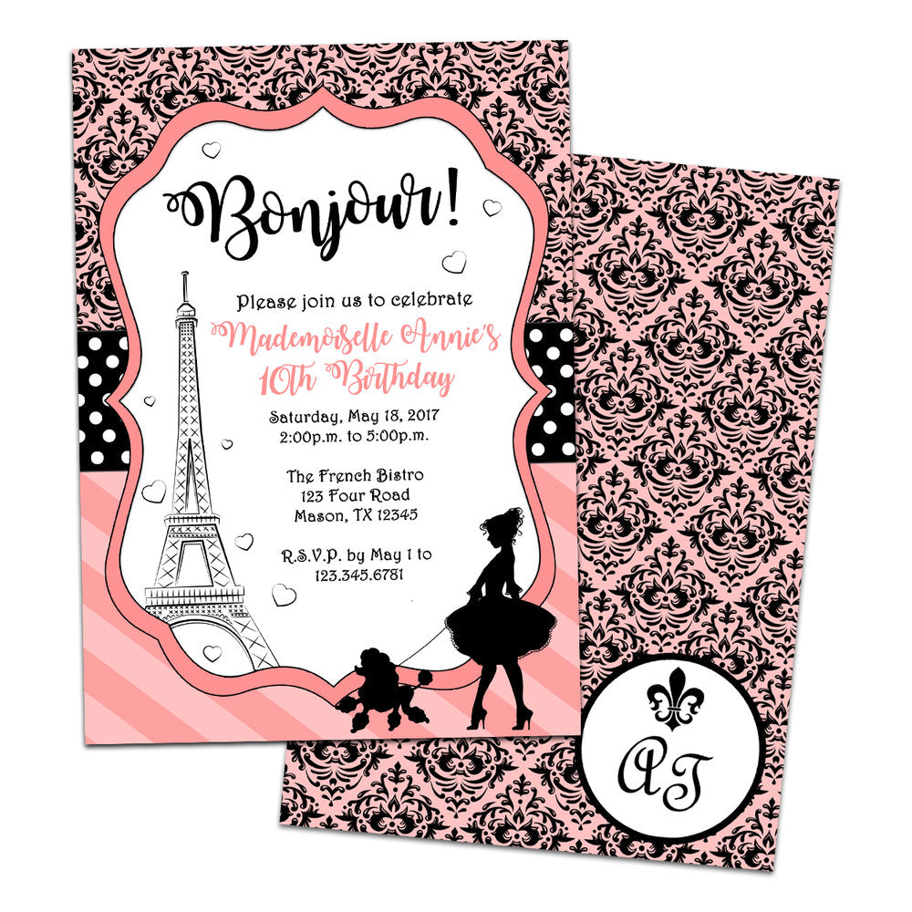 Paris Birthday Invitation Girl Party Bonjour